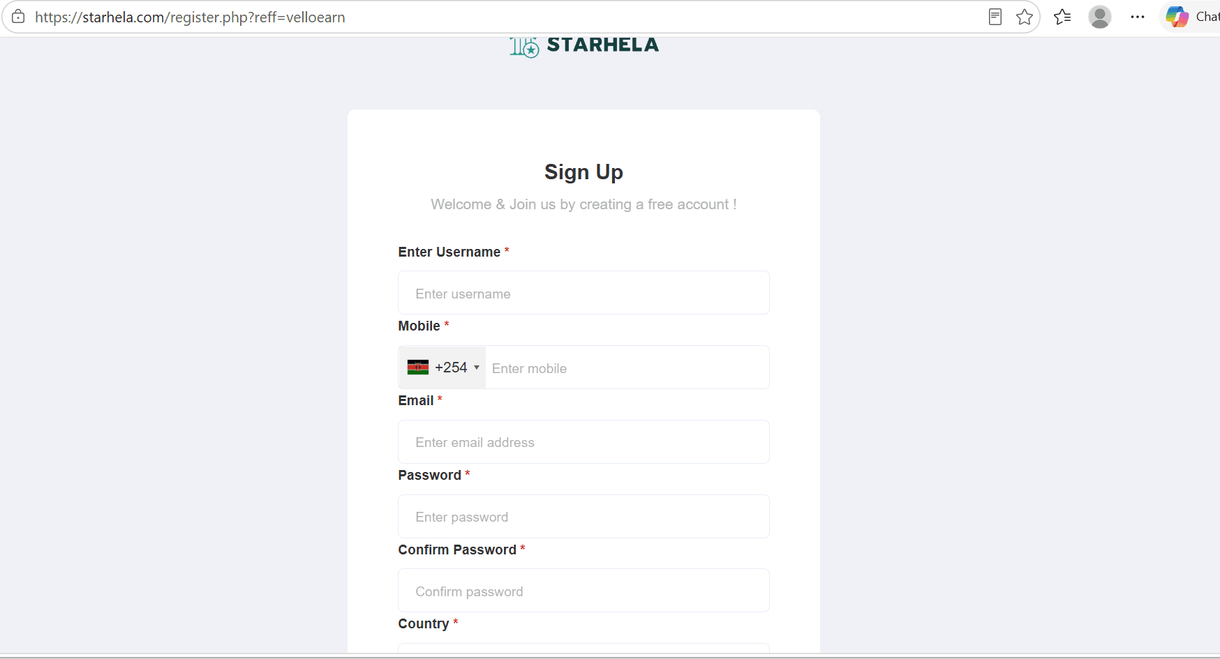 Starhela registration